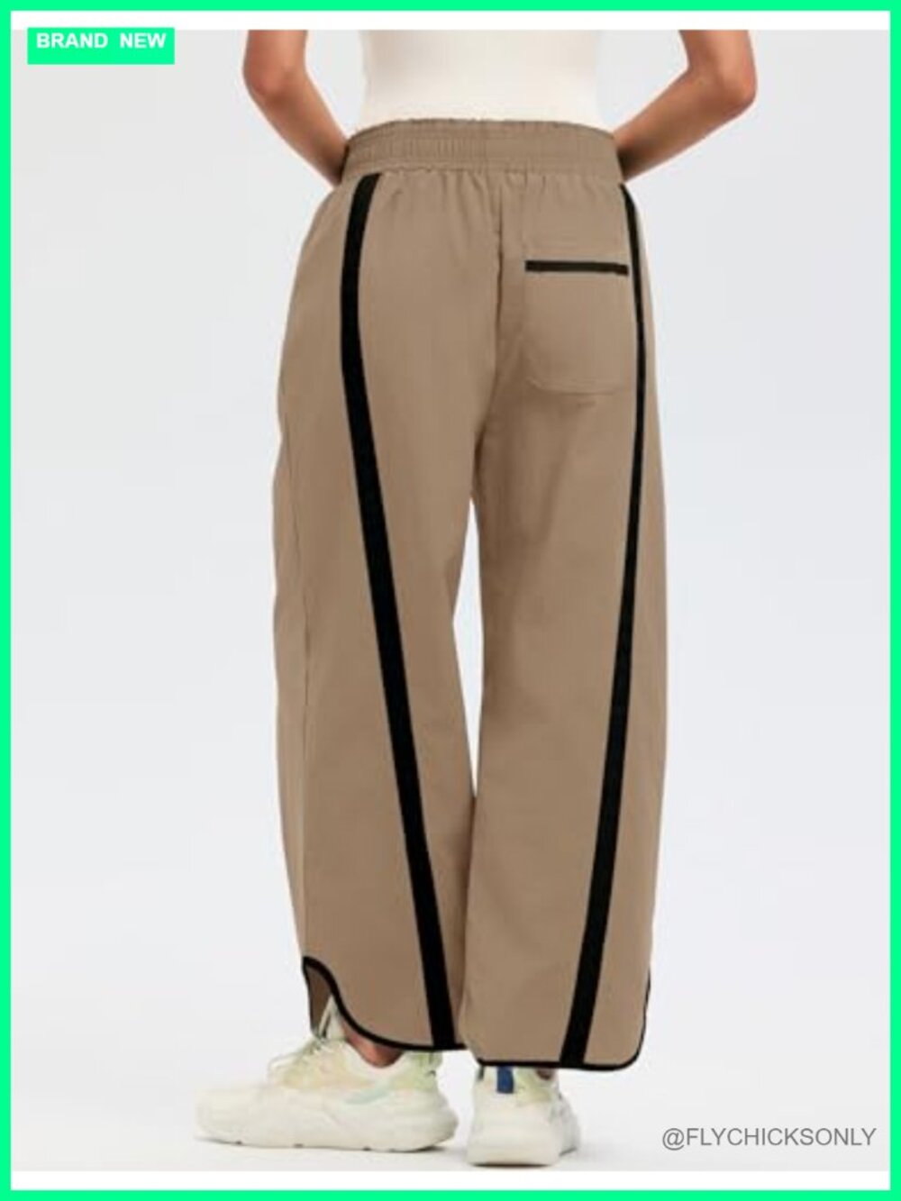 Wide Leg Track Pants with Pockets Elastic Waist Contrast Stripe Athleisure - Picture 3 of 7